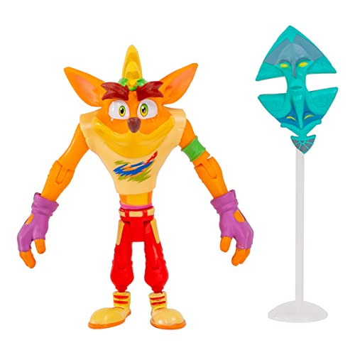 BANDAI Crash Bandicoot Actionfiguren, Retro-Crash mit Maske, 11 cm, Retro-Spielzeug mit Maske und Ständer, Zubehör, Grün, Lila, Rot