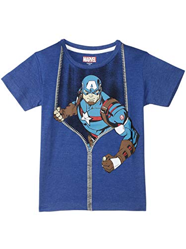 Image of Kidsville Captain America Printed Regular Fit Royal Blue Ploycotton Boy's T-Shirt
