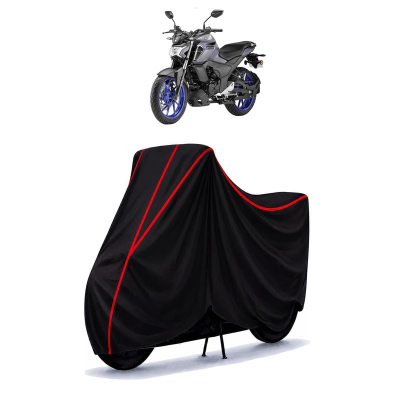 Image of FZS-FI V4 Deluxe Water Resistant Bike Cover for All Motorcycles & Rain | Heavy Duty Taffeta Fabric | UV Protection, Dustproof, Scratchproof | All Weather Two Wheeler Body Cover with Elastic Bottom