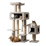 PetPals 71” Grand Maine Coon Cat Tree – Ontario, with 2 Large Condo, Replaceable Cardboard Scratcher, Washable Bed, Sustainable Sisal Posts, Extra Large Durable (Beige)