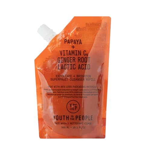 Youth To The People Superfruit Facial Cleanser Refill - Papaya + Vitamin C Exfoliating Face Wash Cellular Skin Renewal with AHA + BHA  Evens Skin Tone & Texture for Soft + Radiant Skin - 10.1 fl oz