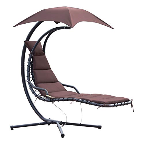 Outsunny Bain de Soleil transat Suspendu Chaise Suspendu Extérieur avec Pare-Soleil et Matelas Design Contemporain 194L x 117l x 192H cm Acier Polyester Taupe Noir
