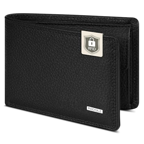 REDOLZ Mini-Geldbörse aus Leder | RFID-Schutz & 4 Kreditkartenfächer | Herren-Geldbeutel Querformat | Maße 10,5 x 2 x 7,5 cm (schwarz) REDOLZ Mini-Geldbörse aus Leder | RFID-Schutz & 4 Kreditkartenfächer | Herren-Geldbeutel Querformat | Maße 10,5 x 2 x 7,5 cm (schwarz)