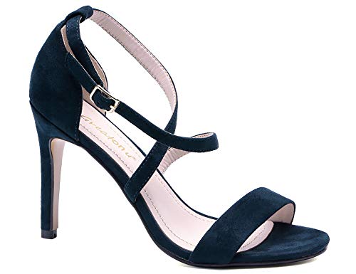 Greatonu Femmes Talons Hauts Sandales À Bretelles Croix Cheville Sangle Talons Aiguilles Partie Chaussures Taille EU 37 Bleu Suede Cover