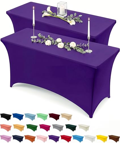 Image of Utopia Kitchen Spandex Tablecloth 2 Pack [6FT, Purple] Tight, Fitted, Washable and Wrinkle Resistant Stretch Table Cloth Rectangle Cover for Trade Show, Weddings & Parties [72Lx30Wx30H Inch]