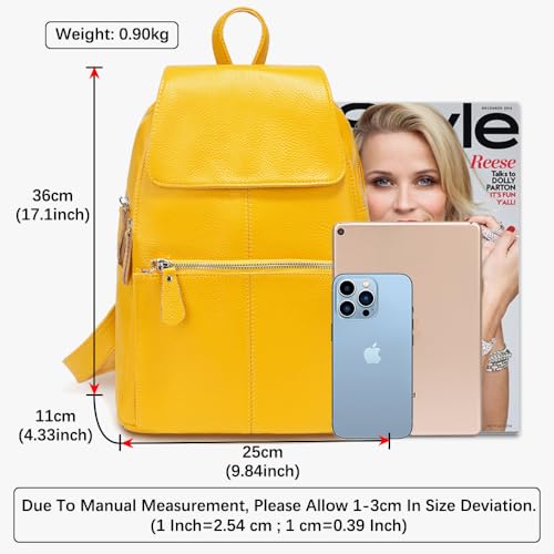 Image of zency 15 Colors 100% Genuine Leather Women Backpack Antitheft Fashion Rucksack Travel Bag For Ladies (Yellow)