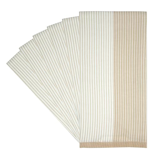 Image of Premium Kitchen Towels 100% Cotton 20 inchx28 inch 6-Pack - Tan | Large 238 GSM yarn dyed flat woven 100% cotton kitchen towel set for lightweight absorbent everyday drying