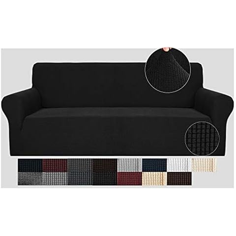 JIVINER High Stretch Couch Covers for 3 Cushion Couch 1-Piece Extra Large Sofa Covers with Elastic Bottom Anti Slip Elastic Sofa Slipcover Furniture Protector for Pets (XL Sofa, Black) Cover