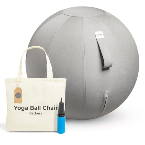 Image of Backerz Balance Ball Chair for Office & Home - Ergonomic Exercise Ball for Posture & Back Pain Relief, Yoga Ball Chair - Sitting Ball with Washable Linen Cover