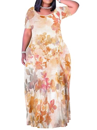 Image of SUZONANA Plus Size Maxi Dress for Curvy Women Summer Casual Sundress Short Sleeve Loose Vacation Dress