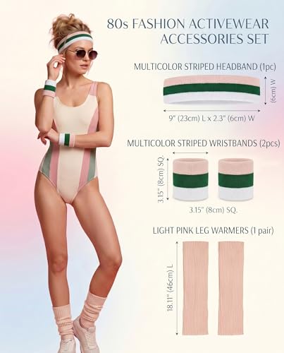 Image of v28 Neon Leg Warmers Set for women Headband Sweatbands Wristbands 80s 90s Pink Running Fanny 80's Plus Size Costumes Pack