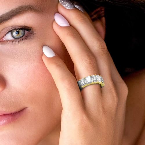 6mm 18K Gold Plated Wedding Eternity Ring Band with Clear Emerald Cut Cubic Zirconia Gemstones2