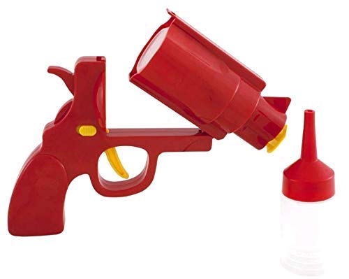 Novelty Condiment Gun Shooter Dispenser – Plastic Ketchup Mustard BBQ Hot Sauce Container Squeeze Gun Shaped Bottle