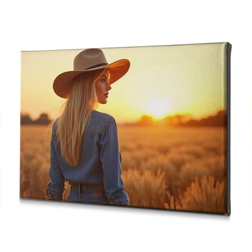 Tableau sur toile de qualité supérieure femme au chapeau de cowboy vintage