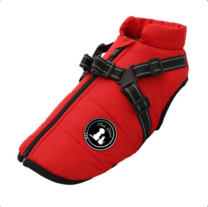 Veste d'hiver pour chien anti-froid gilet sans manches rouge avec harnais