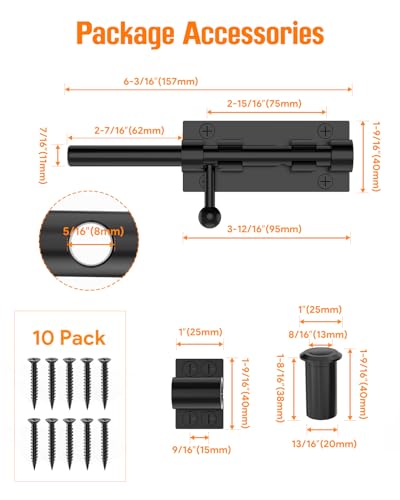 Image of Barrel Bolt Latch, 6 inch Shed Door Latch, Heavy Duty Slide Bolt Gate Latch, Hardware Gate Drop Rod Bolt Lock for Barn Door, Wooden Fence, Courtyard, Backyard, Outdoor (Black - 4pcs)