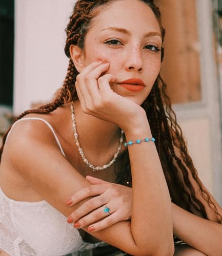 Genuine Turquoise Bead Bracelet for Women 925 Sterling Silver Ball Gemstone Adjustable Bracelets Boho Jewelry for Her Wife 6 to 8 Inch3