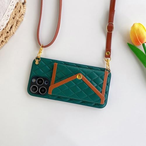 Housse de portefeuille iPhone 14 Plus cuir noir vert avec sac de cartes détachable