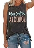 SUNFLYLIG Summer Hawaiian Tank Tops for Women Fun Cute Drinking Sleeveless Letter Graphic T Shirt Country Music Vest Tees (X-Large, Grey)
