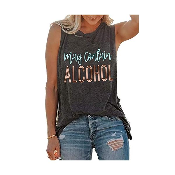 SUNFLYLIG Summer Hawaiian Tank Tops for Women Fun Cute Drinking Sleeveless Letter Graphic T Shirt Country Music Vest Tees (Large, Grey)