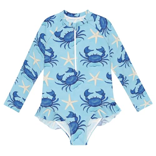 ALAZA Toddler Swimsuit Girl Bathing Suit Swimwear Rash Guard Crab Starfish Long Sleeve 3T
