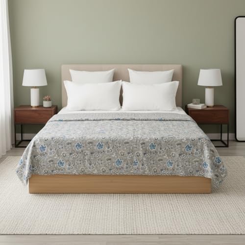 Image of HOMEMONDE 100% Cotton Reversible Dohar Double Bed Size | AC Blanket Comforter | Soft Lightweight Bed Blanket Quilt (84 x 94 Inch, Light Grey & White, Pack of 1)