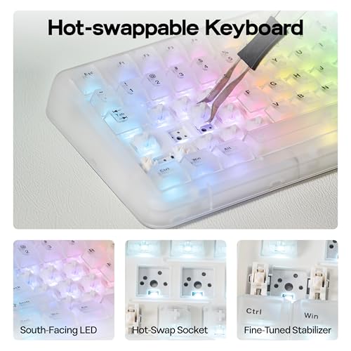 Image of KiiBoom Phantom81 Lite 75% Gasket Mechanical Keyboard, QMK&VIA Programmable, 3 Modes Wireless Gaming Keyboard, RGB Backlights, ABS Case, Hot-Swappable for Windows /Mac /Linux (Clear)