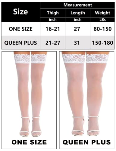 Rslove Women's Lace Top Thigh High Sheer Stockings Antiskid Silicone Ultra Shimmery Pantyhose White One Size #TOP4