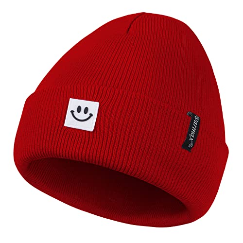 Durio Unisex Wintermütze Strickmütze Kindermütze Babymütze Slouch Beanie für Kleinkind und Kinder 1-6 Jahre Rot Cover