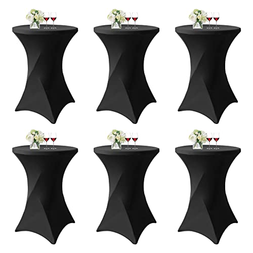 YMHPRIDE Lot de 6 Noir Housse pour Table Haute, Nappe Mange Debout 80x110cm Noir Nappes à Coins Carrés Extensibles en Spandex pour Cocktail Mariage Banquet Anniversaire Banquet Bar Table