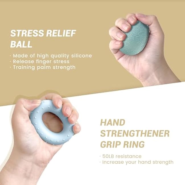 FLYFE Grip Strength Trainer Kit (5 Pack), Forearm Strengthener, Hand Squeezer Adjustable Resistance, Finger Stretcher, Grip Ring, Relief Ball and Finger Exerciser for Men and Women, Injury Recovery