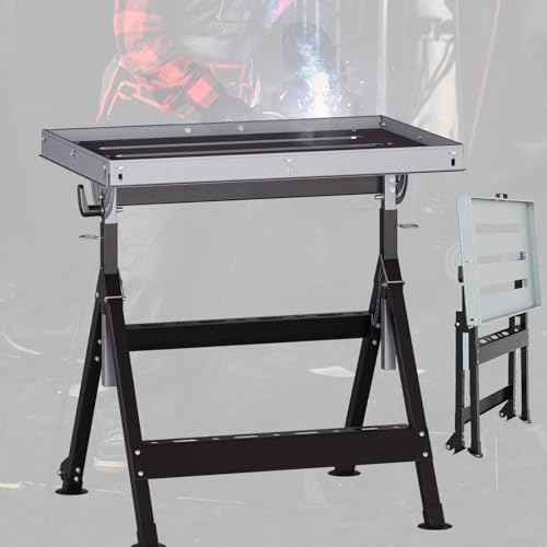 TANGZON Folding Welding Table, 180 KG Load, 4 Height Levels, Adjustable Tilt