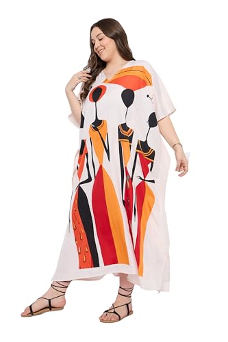 Image of Gypsie Blu Women Plus Size Kaftan Dress Beach Cover Up Maxi Dresses for Women, V-Neck Kimono Sleeve 1X-3X