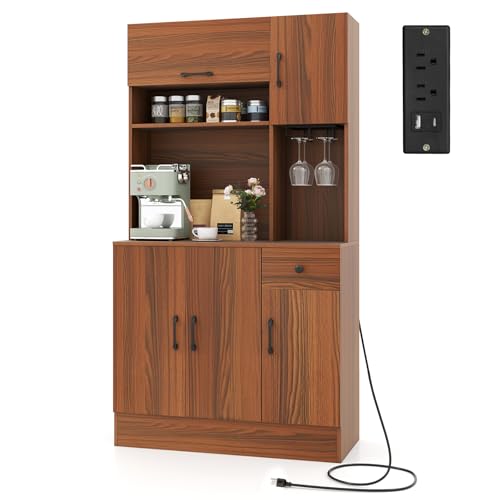 Giantex Kitchen Pantry Cabinet with Charging Station, 66" Hutch Cabinet