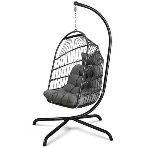 Chaise en Forme d'œuf avec Support et Coussin Ultra Solides Chaise Suspendue Pliable en Osier et...