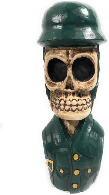 Tikimaster Ejército soldado cráneo estatua 16" - Pop Art Skull Decor | #kng2102240