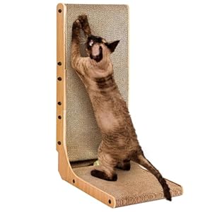 EHEYCIGA Cardboard Cat Scratcher for Indoor Cats, 26.8 Inch L Shaped Vertical Cat Scratching Board with Ball Cat Toy, Large Cat Scratcher Pad, Brown