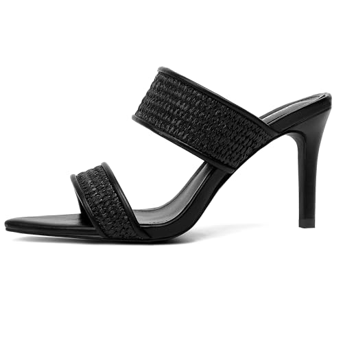 Image of vivianly Clear Pointed Toe Heels Sandals Transparent Strap Stiletto High Heels Slip on Mules for Women