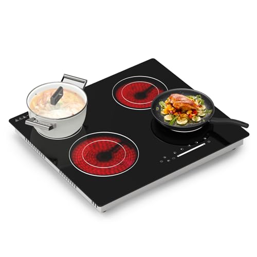 Borrallio Placa Vitrocerámica 60cm, Encimera Eléctrica 4 Zonas 6300W, Control Táctil,...