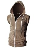 Ohoo Mens Slim Fit Sleeveless Lightweight Zip Up Hooded Sweatshirt Vest Hoodie / DCF012-BROWN-L
