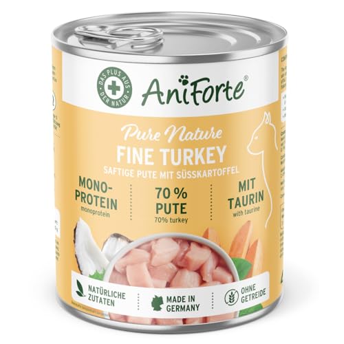 AniForte Fine Turkey Nassfutter für Katzen 6 x 400 g – Katzenfutter nass mit viel Truthahn & Gemüse, natürliches Futter für Katzen, Katze Nassfutter getreidefrei, hoher Fleischanteil