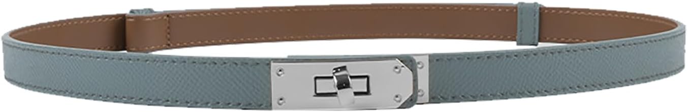 Women's Skinny Leather Belt with Adjustable Silver Turn-Lock Buckle - Ideal for Dresses, Jeans, and Coats, Black