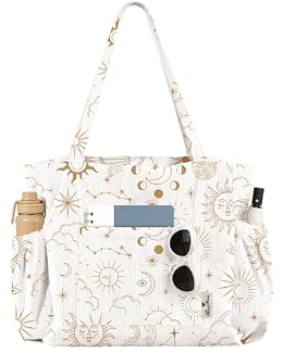 Miss Adola Large Corduroy Tote Bag for Women with Zipper, Star Moon