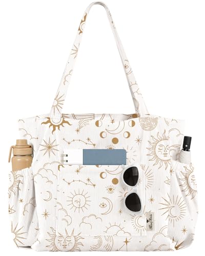 Miss Adola Corduroy Tote Bag for Women - Large Capacity Reusable Shoulder Bags with Zipper...