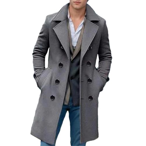 Veste d'hiver mi-longue en laine pour homme gris 10Grey8 BK001 taille L avec poches
