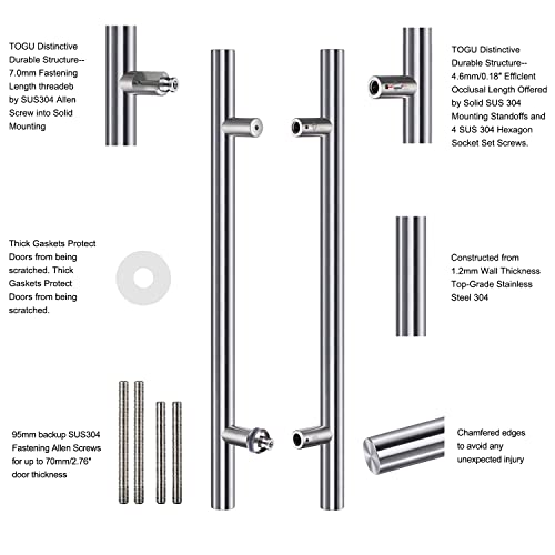 Togu Tg-6012 12 Inches Solid Standoffs Heavy-Duty Commercial Grade-304 Stainless Steel Push Pull Door Handle/Barn Door Pull Handle/Glass Pulls, Full Brushed Stainless Steel Finish #TOP2