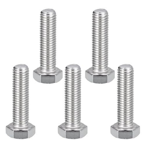 Image of MroMax 5Pcs M12-1.75 Hex Bolts, M12 x 40mm Hex Head Screws Bolts | 304 Stainless Steel 18-8, Fully Threaded, External Hex Drive, for Heavy Hinge and Steel Structure Joint Connection