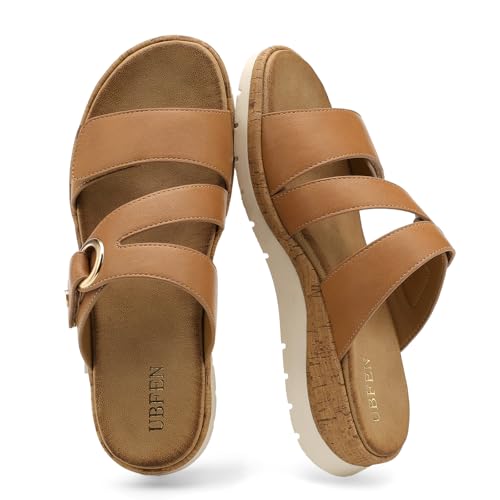 Image of UBFEN Womens Slides Sandals Comfortable Low Wedge Arch Support for Walking