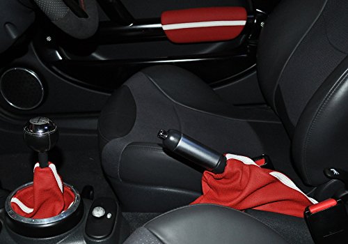 RedlineGoods ebrake Boot Compatible with Mini Cooper 2001-06. Tailor Made - not Universal. Genuine top-Grade Italian Black Suede (Alcantara) with Red Thread