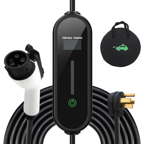 Level 2 Portable EV Charger with 32Amp, 240V NEMA 14-50 Plug, Current Adjustable, Delay Charging - Fits All SAE J1772 Electric Vehicle for Indoor/Outdoor Charging